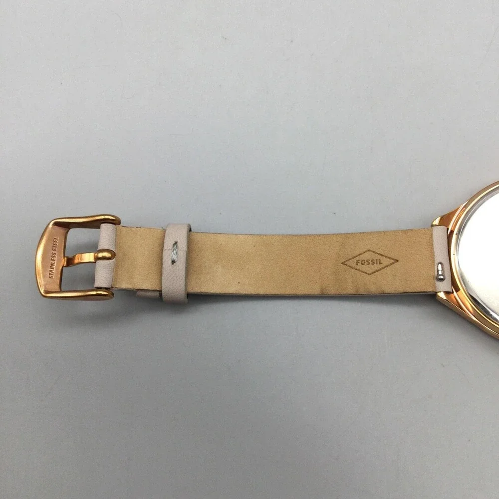 Fossil BQ3533 Womens Watch 36mm Cream Dial Beige Leather Crystals New Battery